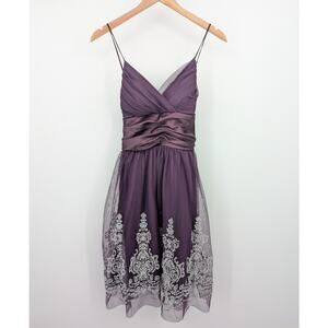 Alyn Paige Purple Embroidered Tulle Cocktail Dress Size 13/14 Prom Party Satin